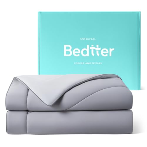 Bedtter Cooling Comforter Queen Size, Cooling Blankets for Hot Sleepers & Night Sweats, Dual-Sided Cool Tech, Lightweight Breathable & Soft Summer Comforter, Cold Bed Blanket, 90x90 Inches, Grey