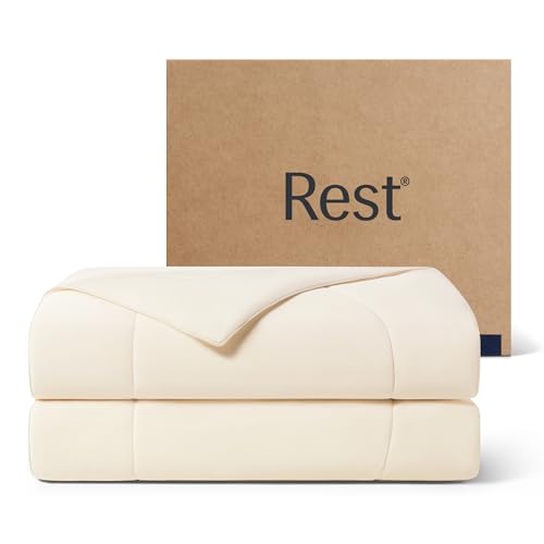 REST Evercool Cooling Comforter, Full/Queen, Blanket for Hot Sleepers, All Season Bedding to Keep Cool for Night Sweats, Breathable Lightweight Blanket, 90"x90" Inches, Snow Ivory