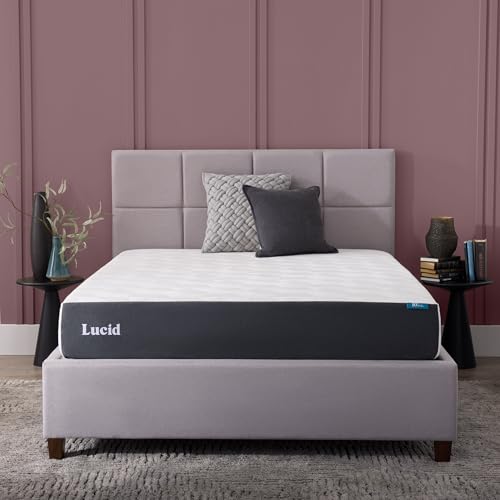 Lucid 10" Medium Gel Memory Foam Mattress – Bamboo Charcoal & Cooling Gel – Fiberglass Free – Bed in a Box – CertiPUR-US Certified – Queen Size