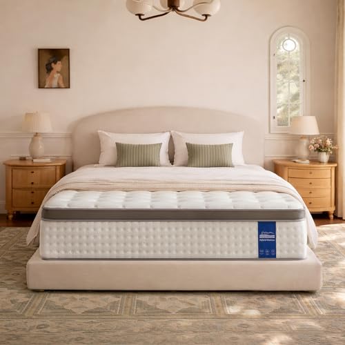 Rakoide 14 Inch King Size Mattress Hybrid King Mattress in a Box, Memory Foam Mattress with Pocket Springs, Medium Firm, Pressure Relief & Motion Isolation, CertiPUR US Certified