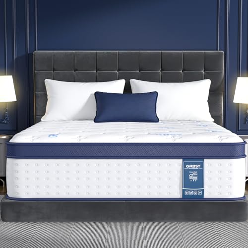 14 Inch Queen Mattress, Upgraded 7-Zone Support Hybrid Queen Size Mattress In A Box with Cooling Gel Memory Foam & Pocket Coils for Back Pain Relief, 365-Night Trial, 10 Years Warranty, Medium Firm