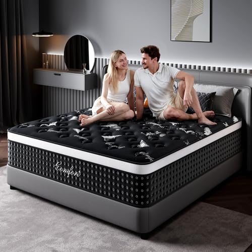 Dkibcum Queen Mattress 12 Inch, Cooling Hybrid Bed in a Box, 7-Zones Individual Pocket Spring, Mattress Queen for Back Pain Relief & Motion Isolation, Fiberglass-Free, CertiPUR-US, 365-Night Trial
