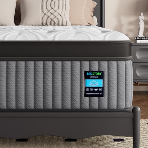 BedStory Medium Firm Queen Mattress 14 Inch, Deep Sleep Hybrid Mattresses 7-Zone Pain Relief - Extra Firm Bed in a Box - Fiberglass Free, CertiPUR-US Certified