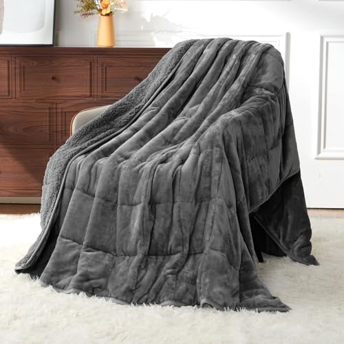 Uttermara Weighted Blankets for Adults Queen Size, 15lbs 60x80 inches Blanket with Soft Warm Plush Sherpa Fleece, Washable Thick Heavy Throw for Sleeping and Calming, Grey